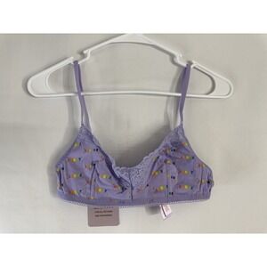 Savage X Fenty Bralette Small Purple Lace Trim Logo Print Wireless Bra NWT